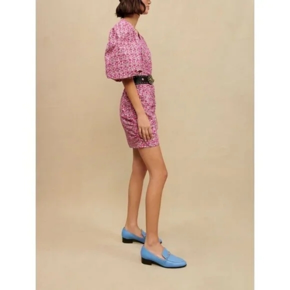 💘 Maje Floral embroidered lace print short puff sleeve dress 38 - Picture 4 of 13